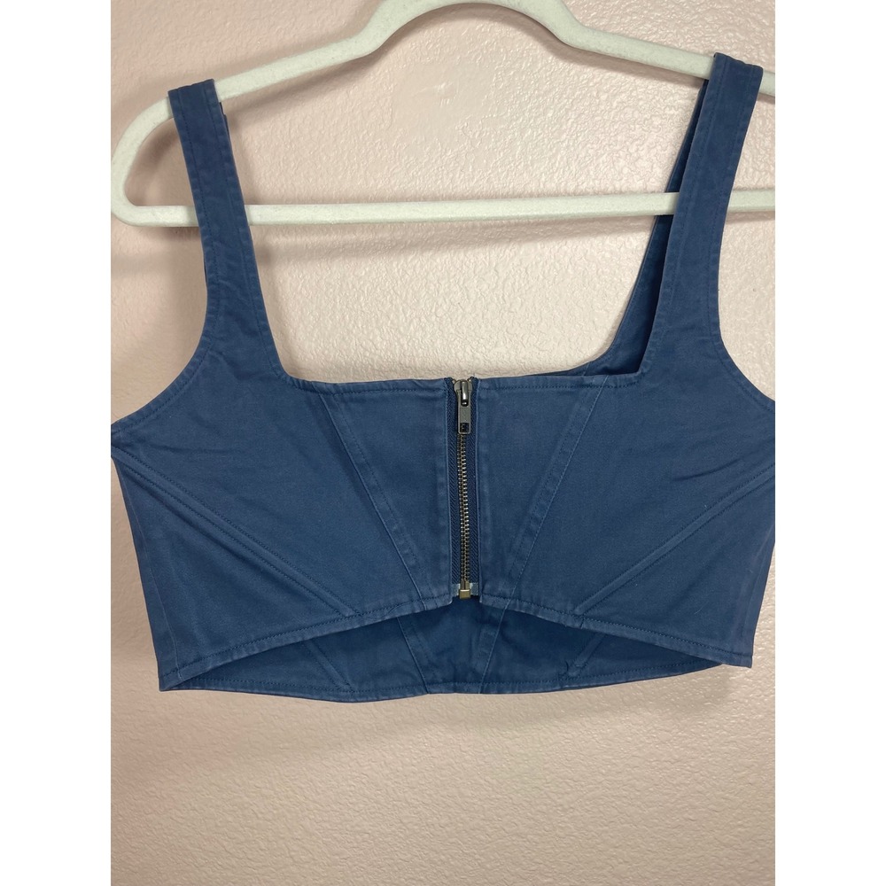 Free People Navy Blue Corset Crop Top Square Neck Zip Back Size 4 - Picture 4 of 9